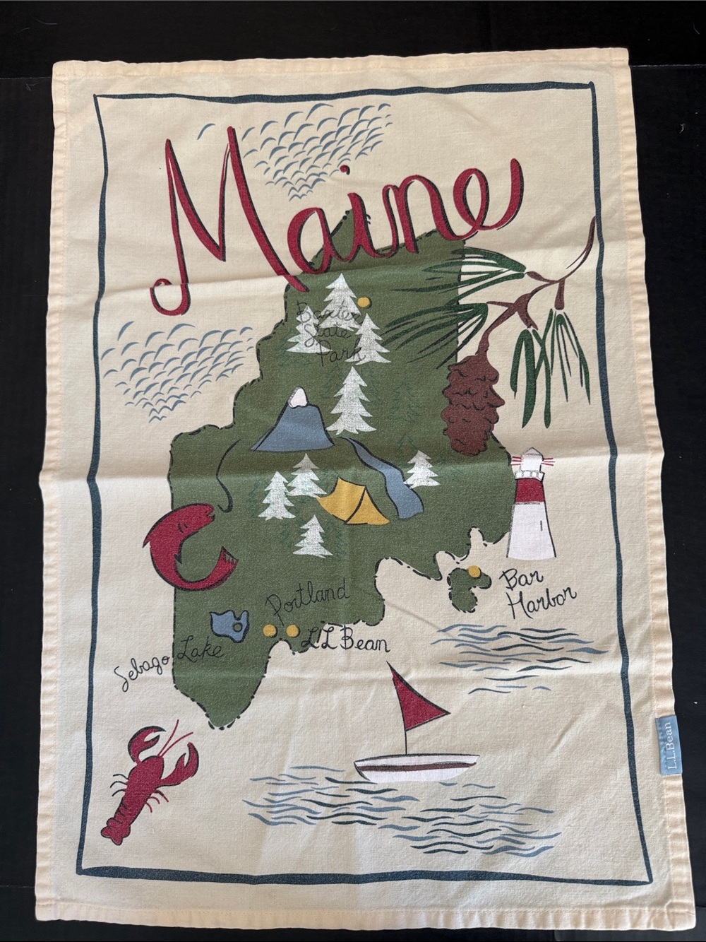 L.L. Bean Maine Map Tea Towel 25” x 18”